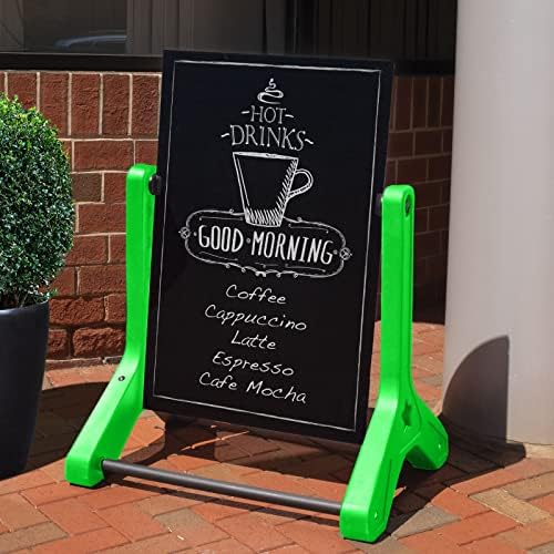 EXCELLO GLOBAL PRODUCTS Swinging Changeable Message Sidewalk Sign: 24" x 36" with 792 Pre-Cut Double Sided Letters and Storage Box. Includes Black Board & Letter Board (Green Color Legs)