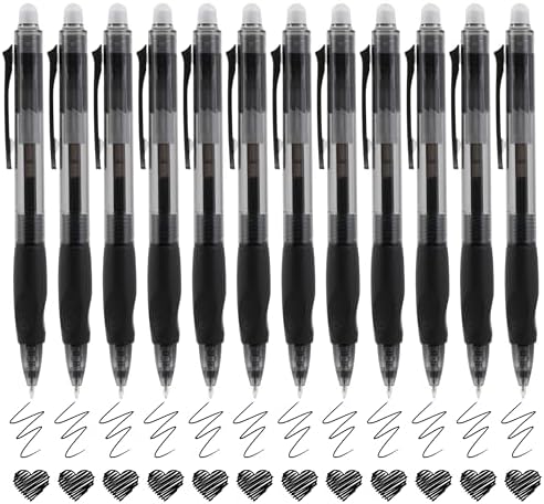 USUAL Retractable Erasable Pens 12 Black Erasable Gel Pen 0.5mm Erasable Gel Pens Black Make Mistakes Disappear Smooth Writing Pen Office Back-to-School Supplies (Black)