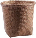 Woven Rattan Trash Can Wastebasket for Bathroom Bedroom Kitchen Small Garbage Cans Home Textile Storage Straw Rubbish (Coffee, One Size)