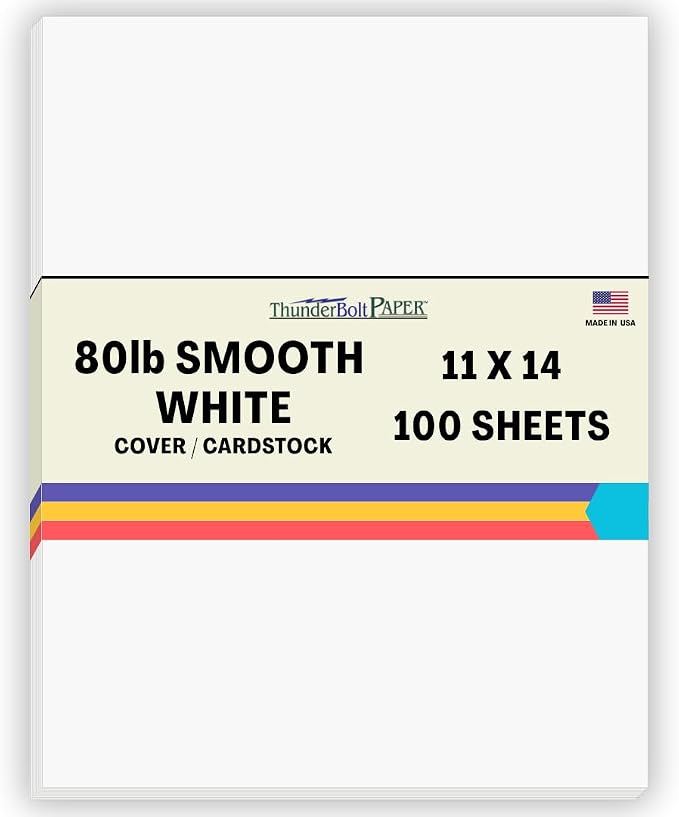 100 Bright White Smooth Card Paper Sheets - 11" X 14" (11X14 Inches) Scrapbook|Picture-Frame Size - 80# (80 lb/pound) Cover Weight - Quality Paper - Smooth Finish