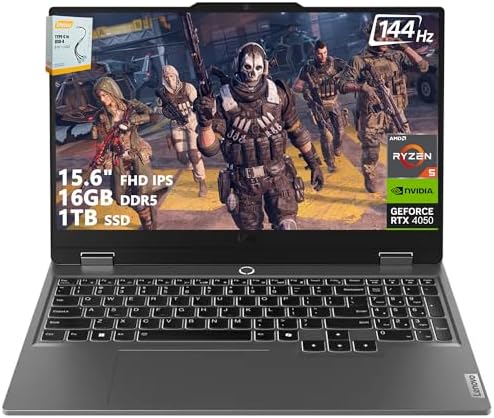 Lenovo LOQ Gaming Laptop | 15.6" FHD IPS 144Hz (100% sRGB G-SYNC) | AMD Ryzen 5 7235HS | 16GB DDR5 1TB SSD | NVIDIA GeForce RTX 4050 6GB | Backlit Wi-Fi 6 Privacy Camera Win11 w/DLCA Accessory