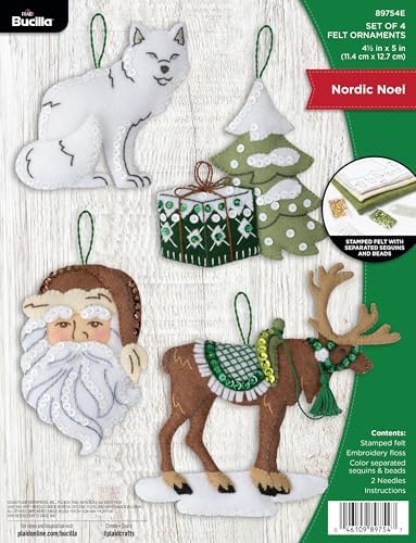 Bucilla Felt Applique 4 Piece Ornament Making Kit, Nordic Noel, Perfect for DIY Arts and Crafts