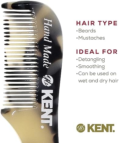 Kent A 81T TW X-Small Gentleman's Beard and Mustache Pocket Comb, Fine Toothed Pocket Size for Facial Hair Grooming and Styling. Saw-cut of Cellulose Acetate, Hand Polished. Hand-Made in England