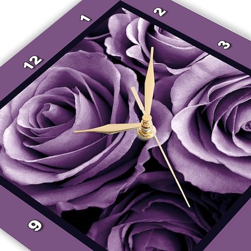 Wall Clock Silent - 13 inch - Close up of Dreamy Lavender Purple Rose Bouquet - Garden Nature Florals Flowers Roses Bouquet