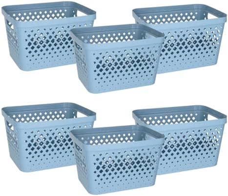 Glad Plastic Storage Basket Set, Value Pack of 6 | Open Storage Bins for Shelves, Bathroom, Pantry, Closet | Nesting Organizer Boxes with Handles, 4 Gallon, Marina Blue