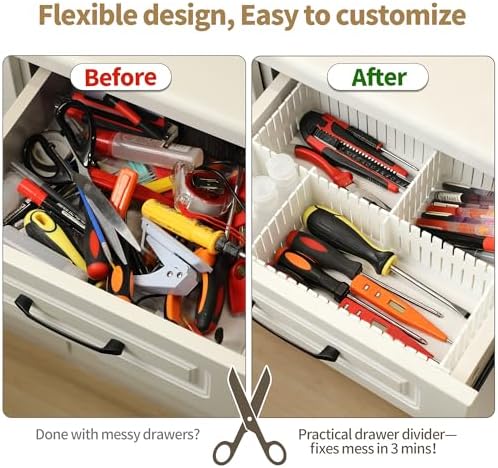 Adjustable Drawer Dividers, Cut-to-Fit DIY Organizers, White, 8 Pack