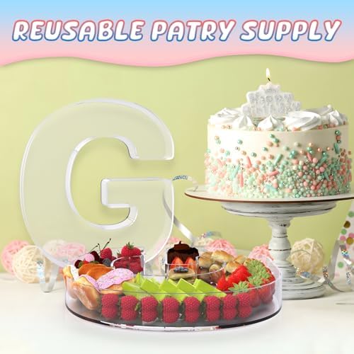 11" Acrylic Letter Charcuterie Box, Reusable Fillable Alphabet Number Shaped Form Tray for Birthday Anniversaries, Party Decorative Serving Plates Display Candy Cake (G)