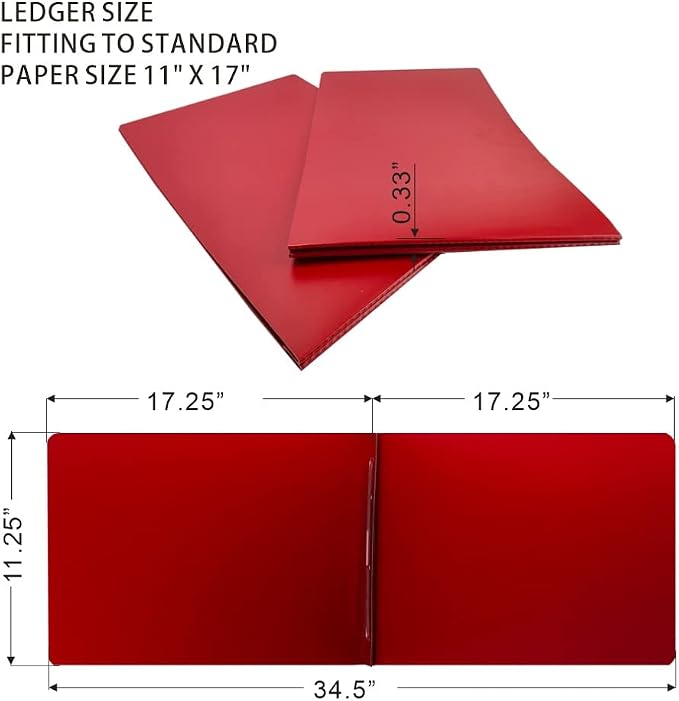 Fiberboard Binder Folder, Sheet Size 11" x 17", with 3" Capacity 220mm Long Metal Prong Paper Fastener, for Pressboard Report Cover, Red, 8 per Box