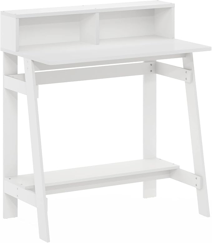 Furinno Simplistic A Frame Computer Desk, Regular, White | with Monitor Stand, A Frame Computer Desk, Office Desk, for Home Office, Bedroom, Study Room, Dorm