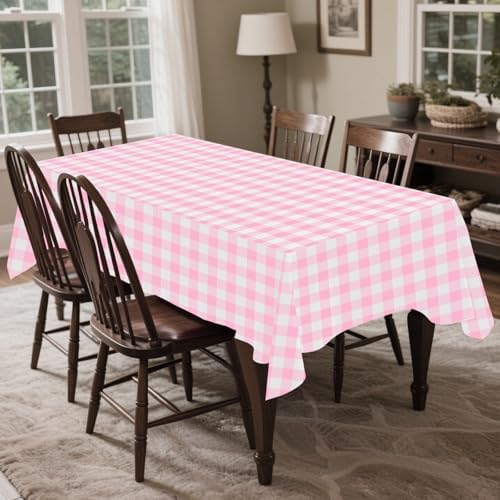 CXPSINC 54 Inch X 300 Feet Plastic Table Cover Roll Disposable Tablecloth with Slide Cutter for All Type/Shape Tables | Party, Banquet, Birthdays, Weddings(Pink Checkered, 300 Feet)