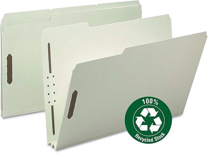 Smead Pressboard Fastener File Folder, 2 Fasteners, 1/3-Cut Tab, 2" Expansion, Legal Size, Gray/Green, 25 per Box (20004)