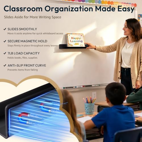 2 Pack 17" Magnetic Acrylic Bookshelf with Pen Holder, Reusable Magnetic Display Shelf for Whiteboard, Storage Organizer for Classroom, Kids Room, Office, Kitchen & Garage