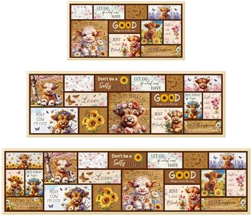 Highland Cow Kitchen Mats, Highland Cattle Sunflower Non Slip Rugs