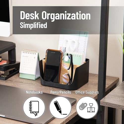Mind Reader 5-Compartment Desktop Organizer, Adjustable Caddy, Plastic and Wood, Black