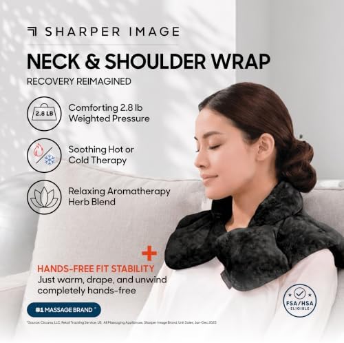 Sharper Image Heated Neck & Shoulder Wrap - Microwavable Warm & Cooling Plush Pad, Scented Aromatherapy (100% Natural Lavender & Herb Spa Blend), Pain Tension Headache Relief Therapy, Gift for Women