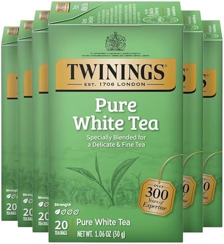 Twinings Pure White Tea Bags, Unopened Tender Tea Buds, 20 CT Box (6 Pack)
