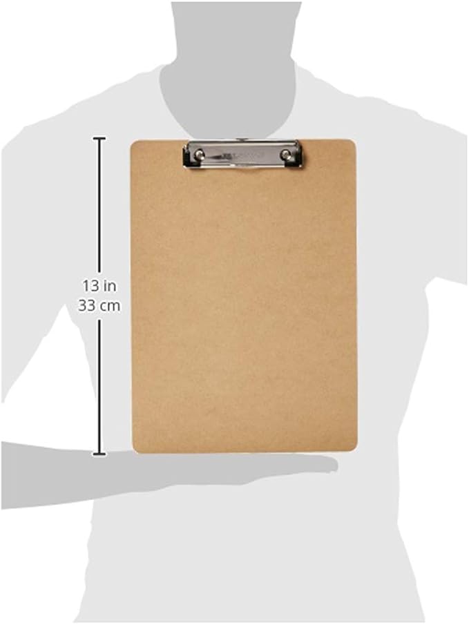 Amazon Basics Hardboard Office Clipboard, Letter Size, 9" x 12.5", Brown, 12-Pack