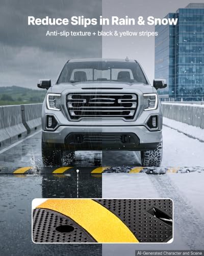 VEVOR 6FT Rubber Speed Bump, 2 Channel, Heavy Duty Traffic Speed Hump, 22000 lbs/axle Load Capacity, 72 in Cable Protector Ramp with Expansion Screws, for Asphalt Concrete Gravel Driveway Road, 1 Pack