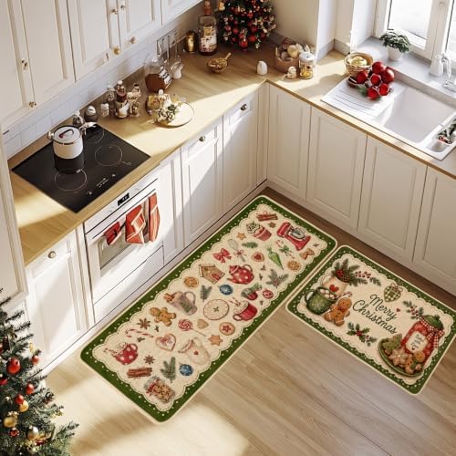 Baccessor Christmas Kitchen Rugs Set of 2 Gingerbread 17x29 and 17x47 Inch