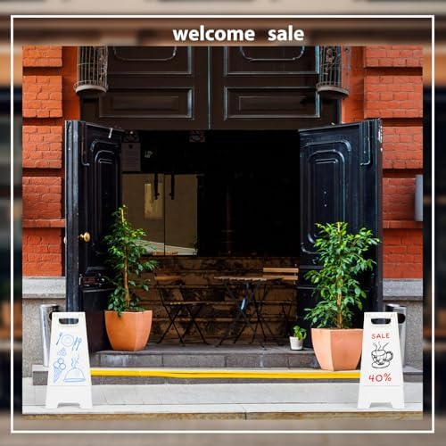 8 Pack a Frame Sandwich Board Sign with Dry Erase Surface, 24 x 12 Inch Double Sided Sidewalk Sign Chalkboard Easel Heavy Duty Plastic Dry Erase Poster Board for Outdoor Restaurant Cafe Menu (White)