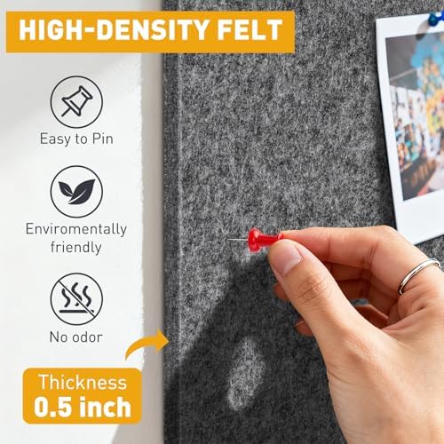Fabric Bulletin Board 36"x24", 6-Pack Felt Wall Tiles, Gray