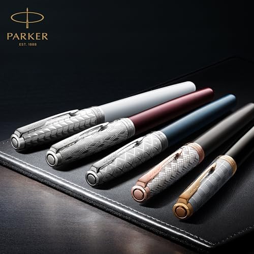 PARKER Sonnet Fountain Pen Premium Metal and Blue Satin Finish with Chrome Trim Fine 18k Gold Nib with Black Ink Cartridge Gift Box
