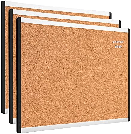 Amazon Basics Cork Bulletin Board, 17" x 23", Pin Board for Office & Home, Wall Organizer with Aluminum Frame, Lightweight, Easy to Install, 3-Pack