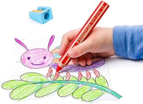STAEDTLER Noris Junior 3-in-1 Jumbo Coloring Pencils: 12 Count - Colored Pencil, Wax Crayon, & Watercolor Pencil All In One, Toddler & Preschool Art for Ages 2+, With Sharpener, Easy Grip