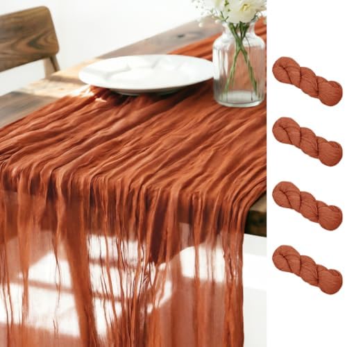Fall Table Runner Terracotta Cheesecloth Boho Wedding Home Decor