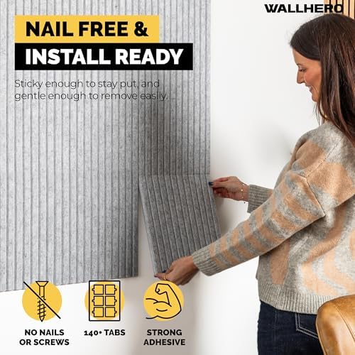 WALLHERO Office Cork Board, 59"x36" | 15 Pack | Felt Tiles for Wall, Tac Board, Large Felt Board, Wall Protector for Dart Board, (Gray Marble Slats)
