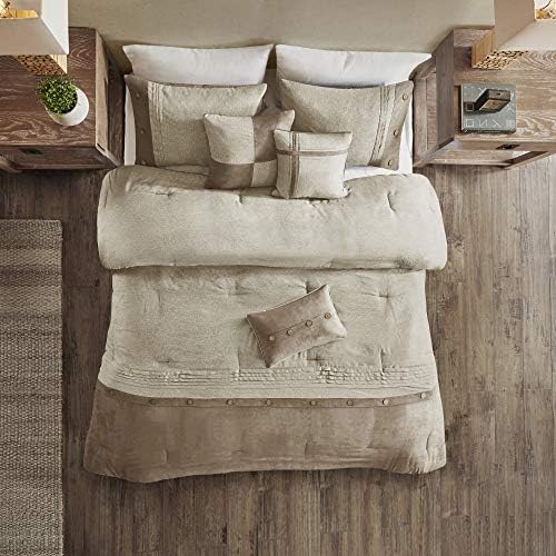 Madison Park Faux Suede King Comforter Set with Bed Skirt, Tan 7pc