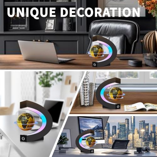 Magnetic Levitating Floating Globe with LED Lights, Cool Gadgets C Frame Globe Lamp for Office Home Desk Decor, Cool Tech Gifts for Men Father Husbands Boys