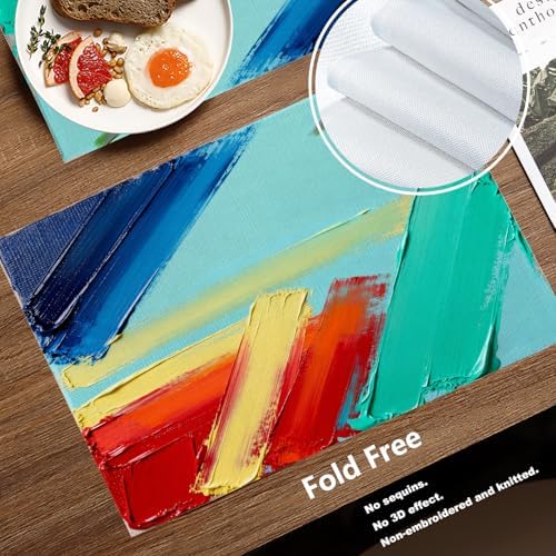 Batmerry Modern Colorful Decorative Placemats, Abstract Art Digital Painting Color Texture Artwork Woven Burlap Modern Placemats for Dining Table Kitchen Farmhouse Wedding Decor Indoor Set of 4