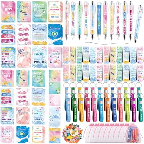 Pasimy 218 Pcs Inspirational Stationery Gifts, Watercolor, Bookmarks Pens