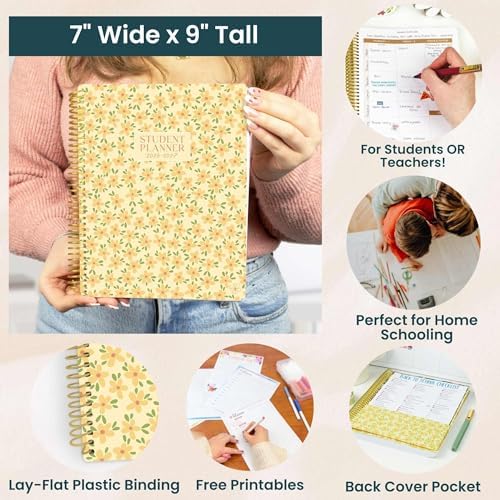 Daisy by bloom daily planners 2026-2027 Academic Year Student Planner (July 2026 - July 2027) - Elementary Through Middle School Calendar Agenda Book - 7” x 9" - Butter Yellow Daisies