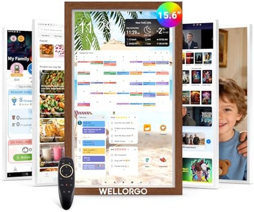 Digital Calendar 2026, 15.6-inch Electronic Calendar for Wall, Touch Screen Smart Digital Planner with Kids' Chores Chart/Meal Plan/Streaming Services/Photo Display, Remote Control Supported