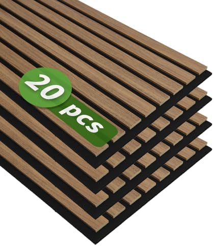 Art3d 20-Pack 12" x 24" Soundproof Wood Slat Panels, 40 sq.ft Acoustic Wall Panels, 3D Wall Panels with Wood Slat Design, Decorative Wood Wall Panel for Accent Walls-Deep Walnut