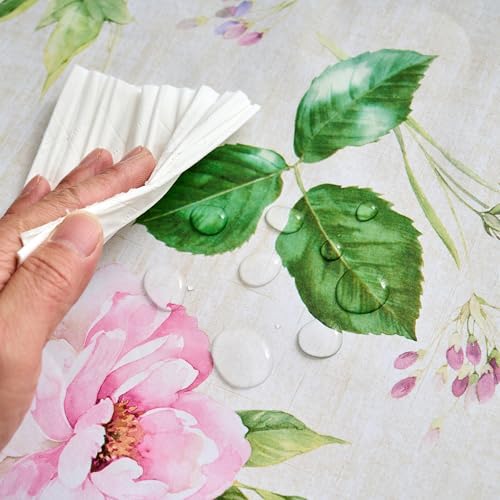 LIBERECOO Reinforced Vinyl Tablecloth with Flannel Backing Waterproof Oil-Proof Floral Plastic Table Cloth Stain-Resistant Wipeable Table Cover Not Stiff