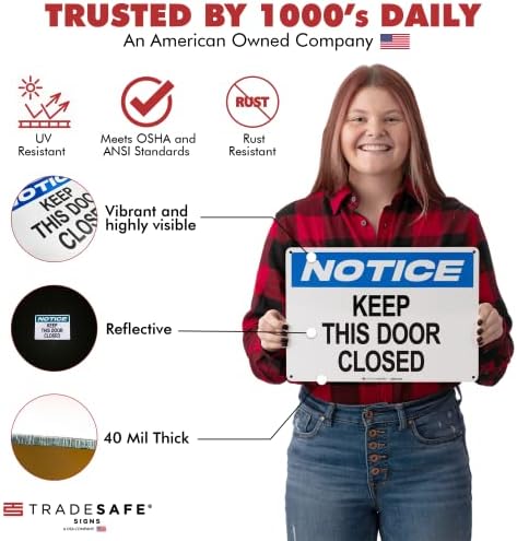 TRADESAFE Keep This Door Closed Sign - Business Sign, Office Sign, Quick Install Aluminum Safety Sign, Light Reflective, UV-Resistant, Waterproof, 14” X 10” Keep Door Closed Sign