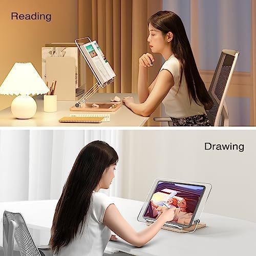 Acrylic Book Stand with Storage Base, Dual Aluminum Arm Reading Holder