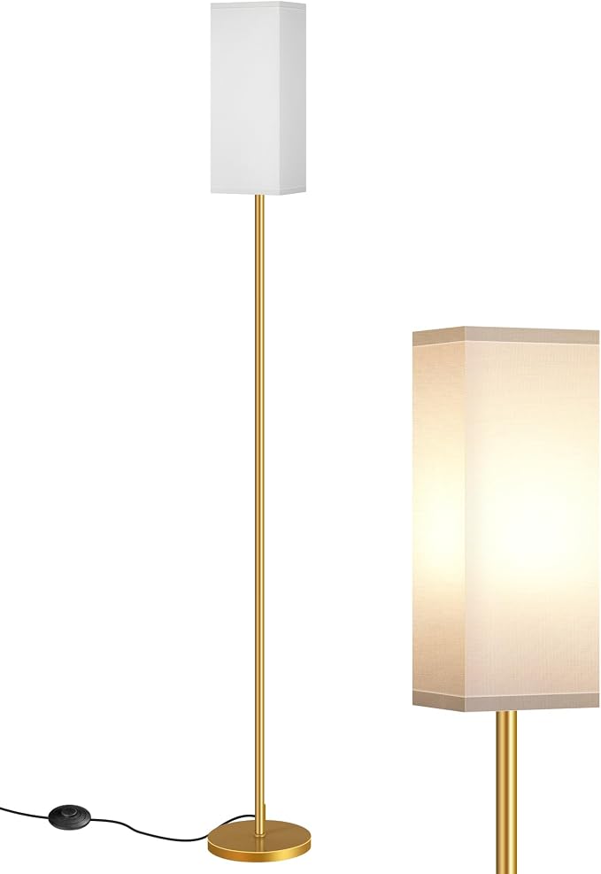 Floor Lamp, Pole with Foot Switch, Modern Standing Lamp Lampshade, Minimalist Freestanding Lamp (Bulb Not Included), for Living Room, Bedroom Office ETL Listed Gold and White DCW07LD05