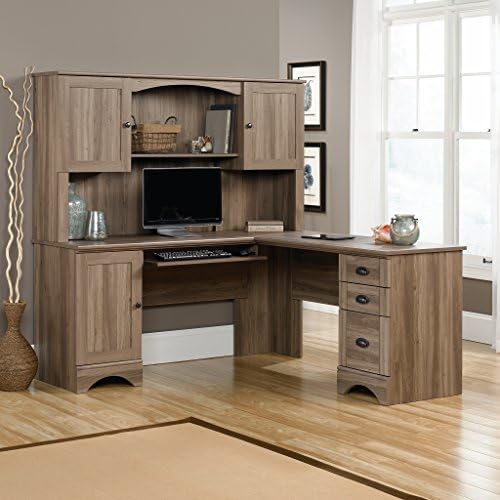 Sauder Harbor View Computer Desk, 66.14"D x 66.14"W x 30.28"H , Salt Oak finish