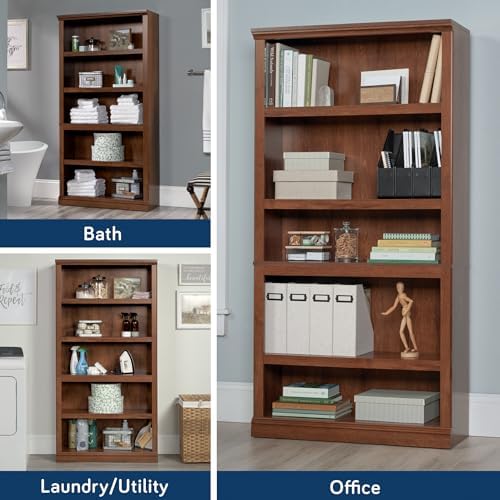 Sauder 5-Shelf Split Bookcase/ Book shelf, Oiled Oak finish