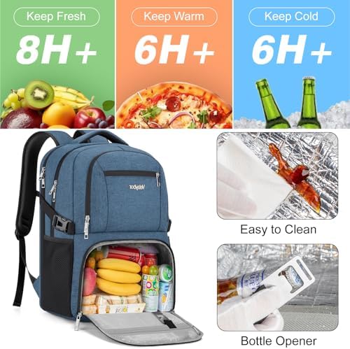 Insulated Lunch Backpack Fit 17" Laptop with Cooler Compartment