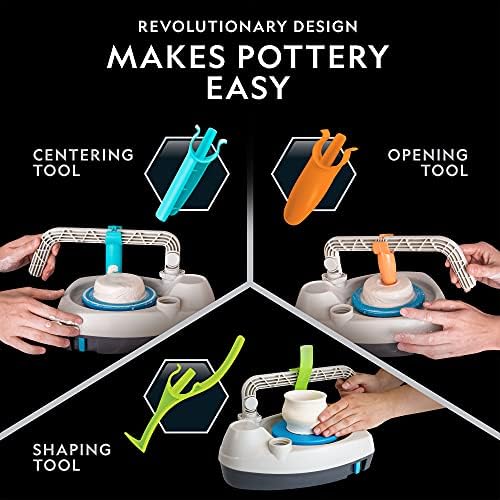 National Geographic Deluxe Pottery Wheel Complete Starter Kit for Kids | Plug-In Motor, 3 Lbs. Air-Dry Clay, Patented Arm Tool, Sculpting Tools, Gemstone Chips, Paints, Creative Birthday Gift