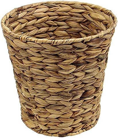 Casaphoria Round Water Hyacinth Garbage Baskets for Storage Natural Woven Hyacinth Laundry Rubbish Basket Durable Circular Waste Baskets Home Beautiful Decoration Storageworks Recycling Bin