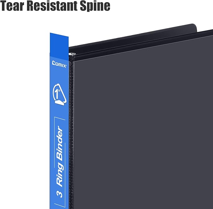 COMIX Heavy Duty Slant-D Ring View Binder, 1 inch 3 Ring Binders, Hold 225 Sheets of 8.5" x 11" Paper, 8 Pack (Black)