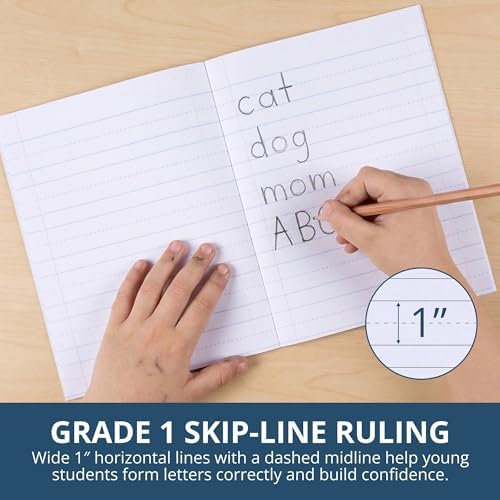 ROARING SPRING Primary Composition Book, Handwriting Notebook for Kids (4K - 1st Grade), Grade 1 Ruled, 1" Skip-Line Manuscript Paper, Flexible Cover, 9.75" x 7.5", 50 Sheets/100 Pages, 72 Pack