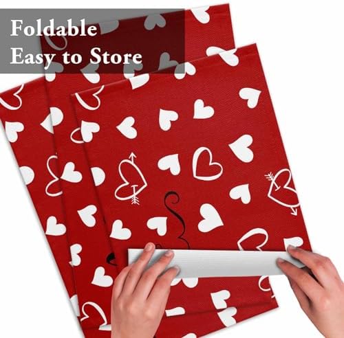 Red Valentine's Day Placemats Set of 4, Valentines Love Heart Heat Resistant Washable Table Place Mats Cotton Table Linens Party Holiday Decorations for Home Kitchen Dining Table Outdoor Indoor,