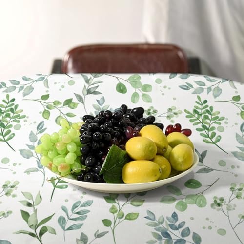 Sage Leaves Tablecloth, Watercolor Spring Floral Green Eucalyptus Leaf Print Table Cover for Farmhouse Kitchen Dinning Indoor Outdoor Party Decor 55x55in